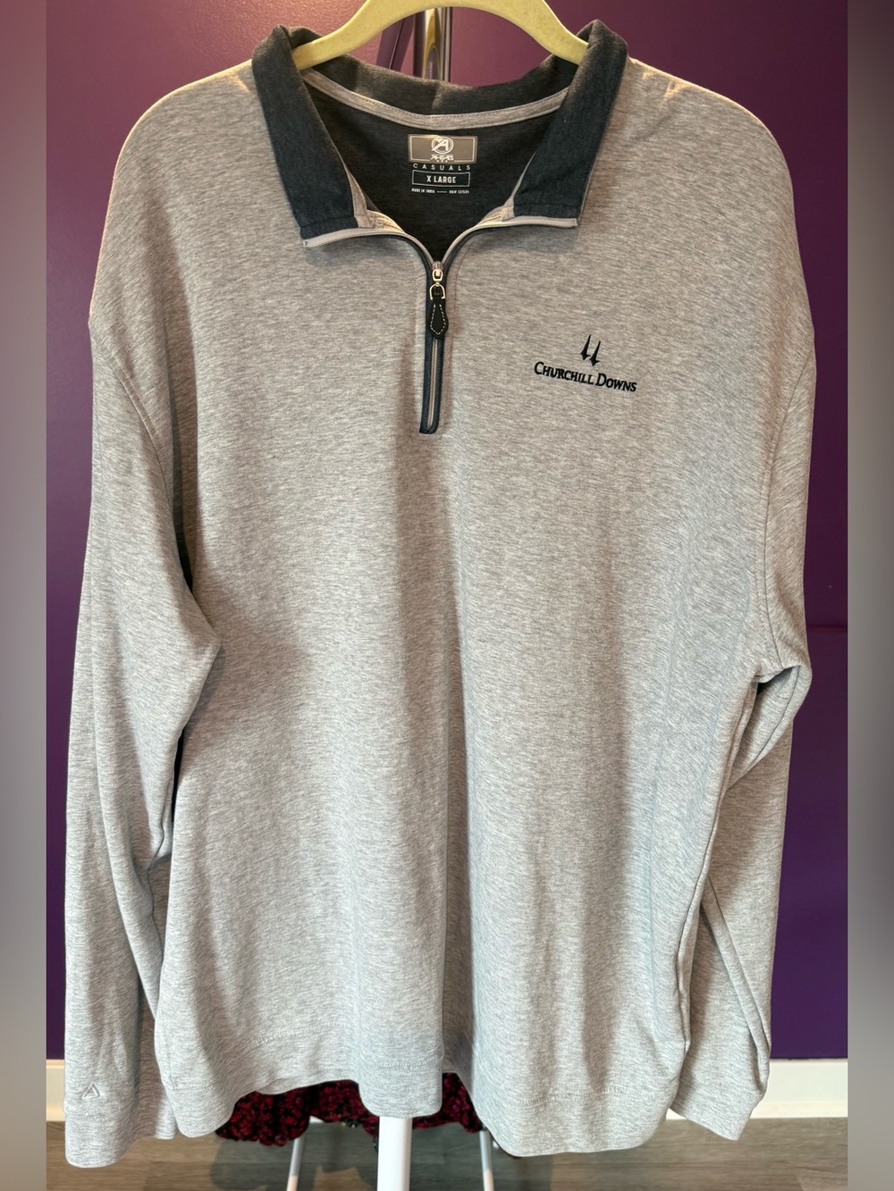 Churchill Downs Men's XL Light Gray Quarter-Zip Pullover